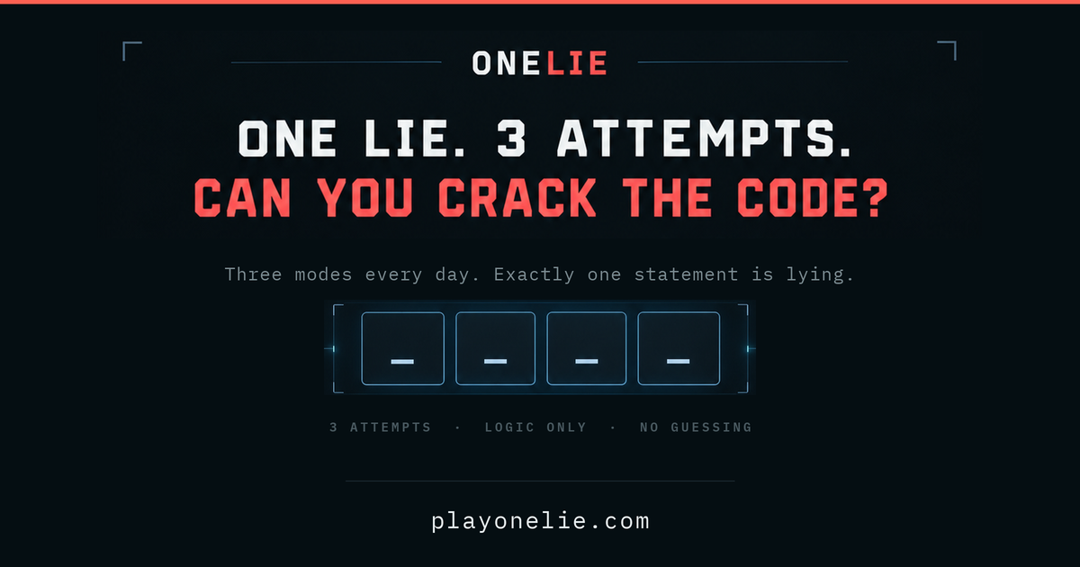 One Lie – a daily logic puzzle where exactly one clue is lying